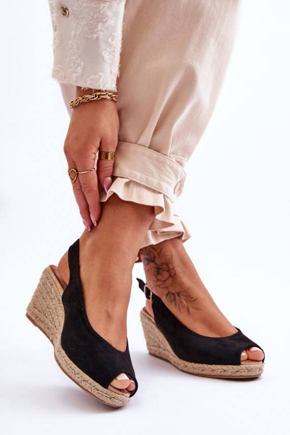 Suede Wedge Sandals Black Elsie 