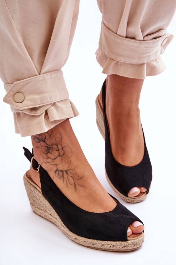 Suede Wedge Sandals Black Elsie 