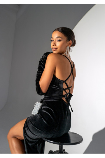 Seona - black corduroy MAXI dress with straps 2