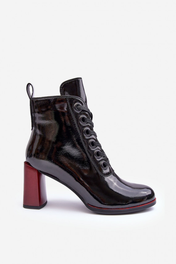 Lacquered Lace-Up Boots on Heel SBarski MR870-15 Black