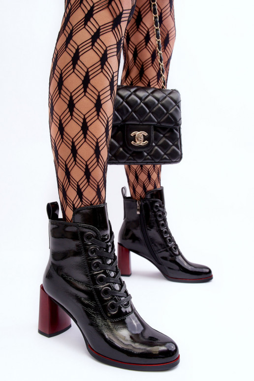 Lacquered Lace-Up Boots on Heel SBarski MR870-15 Black Lacquered Lace-Up Boots on Heel SBarski MR870-15 Black