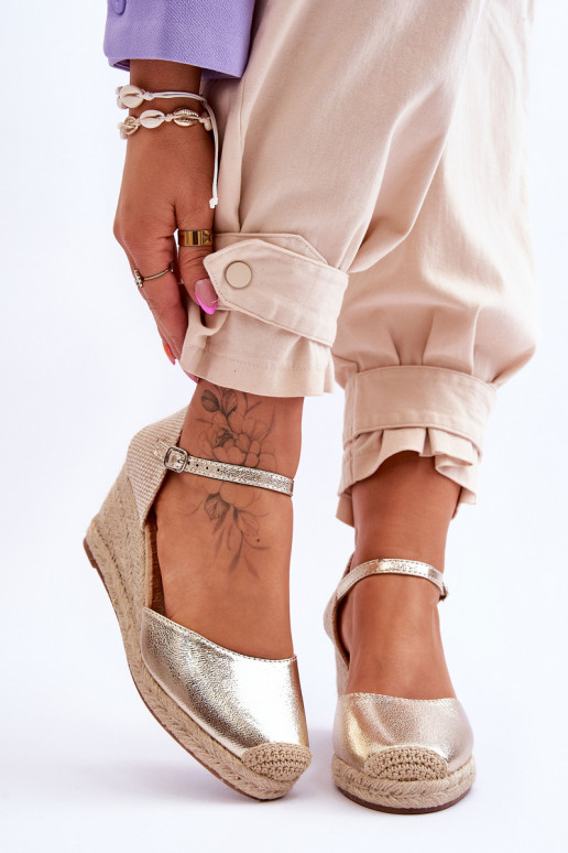 Leather Espadrilles Wedge Sandals gold Cammer
