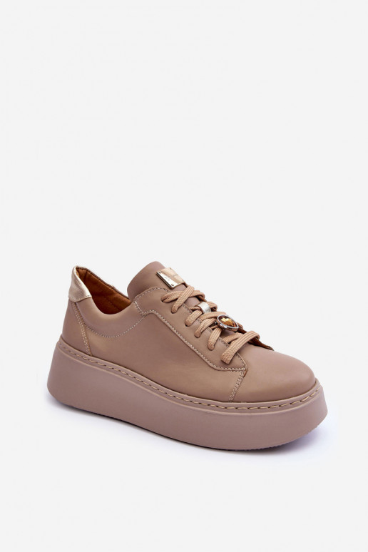 Leather Platform Sport Shoes Maciejka 06191-04 Beige