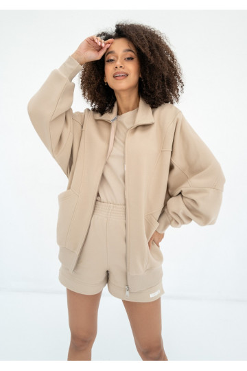 Based - Sand beige oversize zipped sweatshirt 2