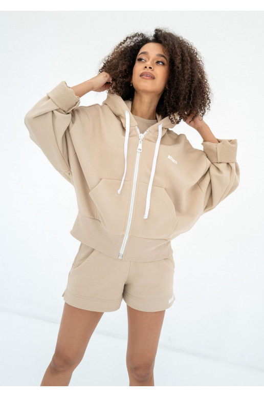 Bane - Sand beige oversize zipped hoodie