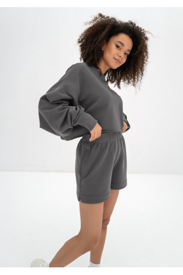 Shore Crop - Dark stone grey crop oversize sweatshirt 2