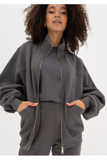 Based - Dark stone grey oversize zipped sweatshirt
