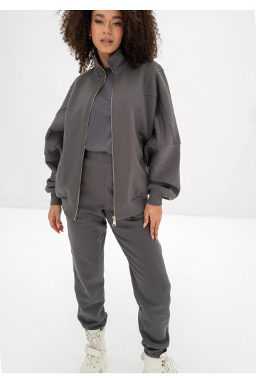 Based - Dark stone grey oversize zipped sweatshirt 2