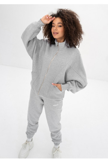 Based - Grey melange oversize zipped sweatshirt 2