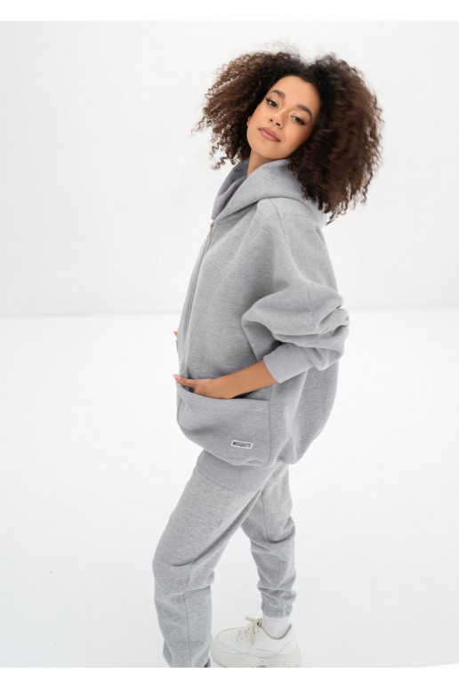 Amala - Grey melange oversize zipped hoodie