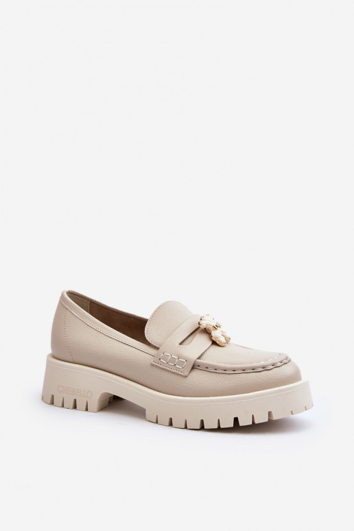 Leather Moccasins with Bear CheBello 4291 Light Beige