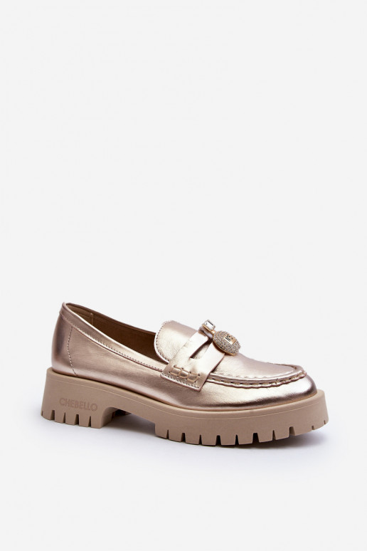 Leather Loafers with CheBello 4291 Gold Decoration