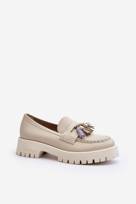 Women's Leather Moccasins with Decoration CheBello 4369 Beige
