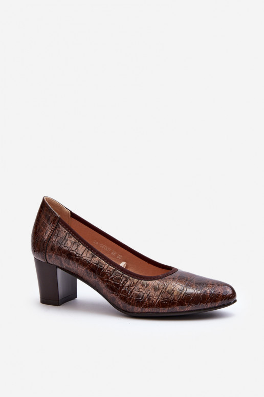 Brown Embossed Patent Leather Pumps Cynania