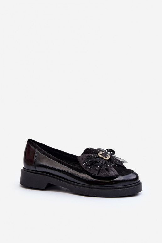 Women's Patent Loafers With Bow Laura Messi 2786 Black