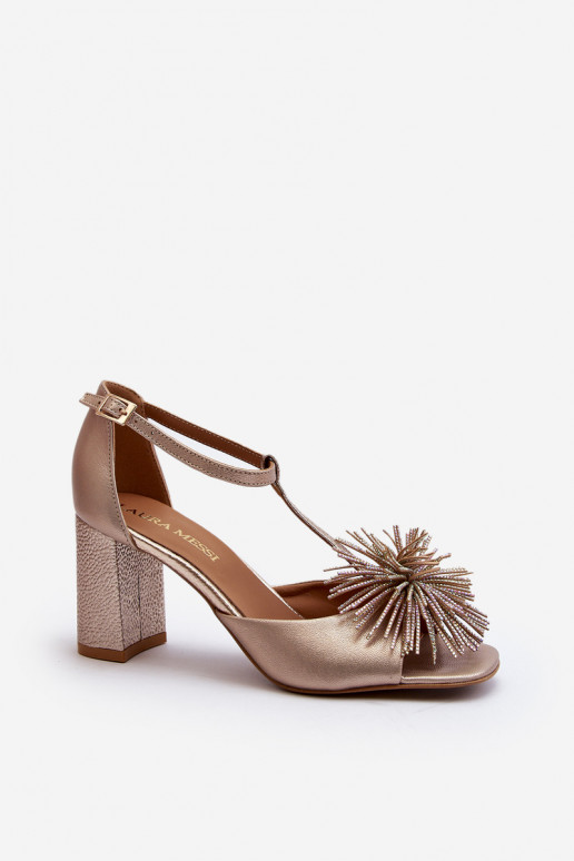 Leather sandals with heel decoration Laura Messi 2758 Gold