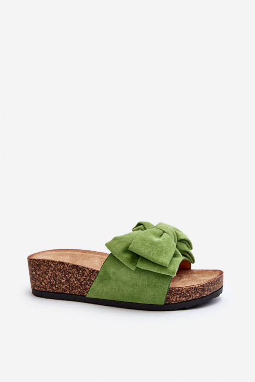 Women's Cork Platform Sandals with Bow Green Tarena