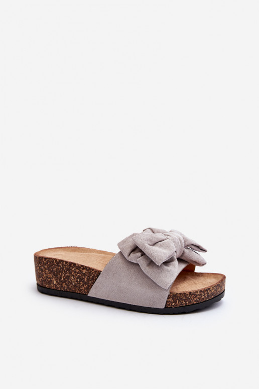 Women's Slippers on Cork Platform with Bow Grey Tarena