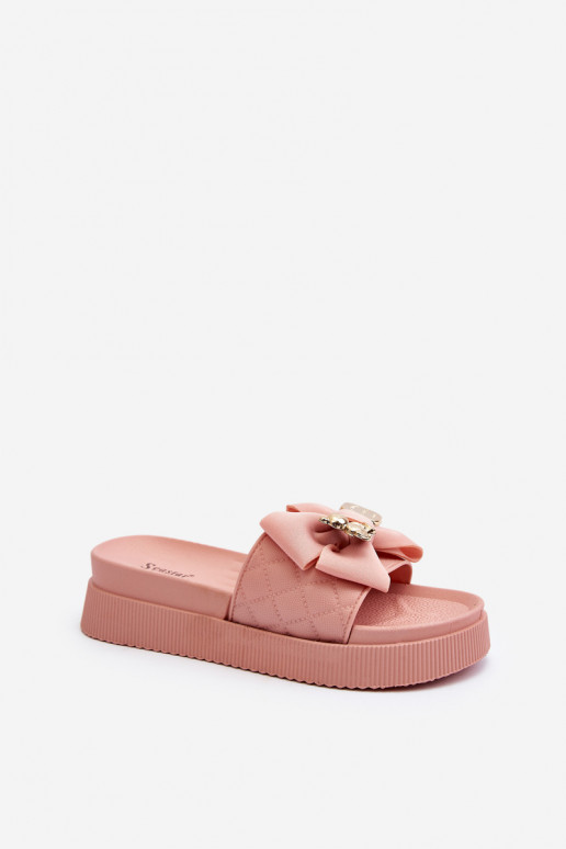 Women's Slippers with Bow and Teddy Bear Pink Katterina