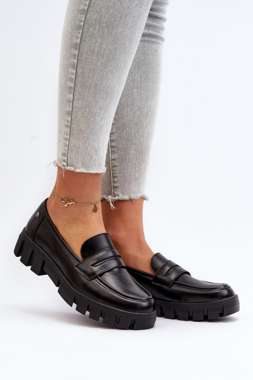 Women's Black Faux Leather Loafers Seravisa