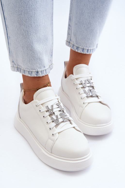 Women's Leather Sneakers with Decorations White Dysuria