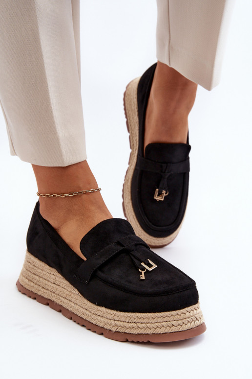Women's Loafers with Woven Sole Black Torresia