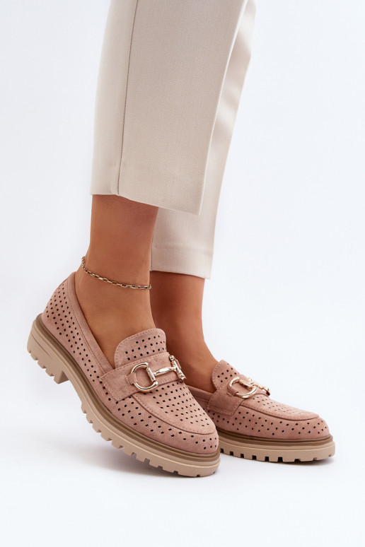 Women's Pink Perforated Loafers with Decoration Talesse