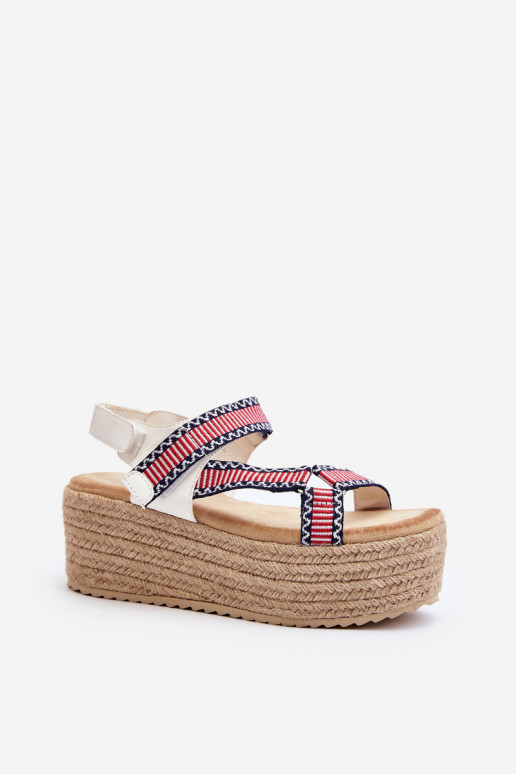 Women's Sandals on Woven Chunky Sole White Luminea