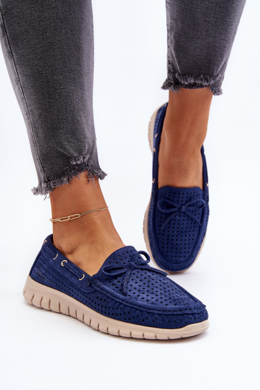 Women's Moccasins with Bow Navy Blue Reece
