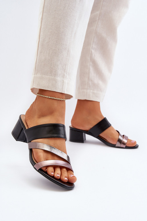 Women's Low Heeled Black Sandals Rosila