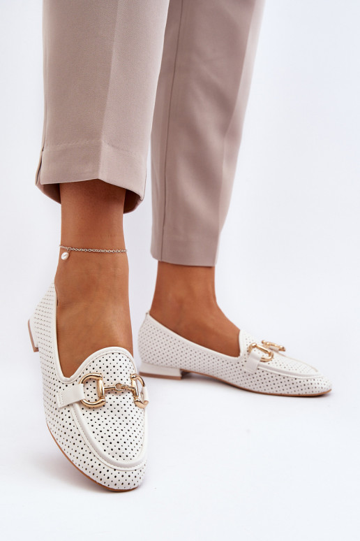 Women's Flat Heel Moccasins with Embellishment White Iluvana