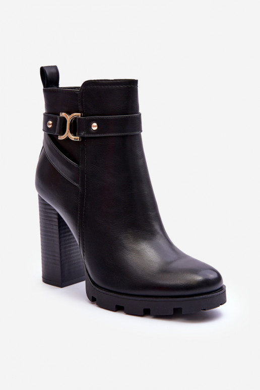 Leather High Heel Boots Black Liani