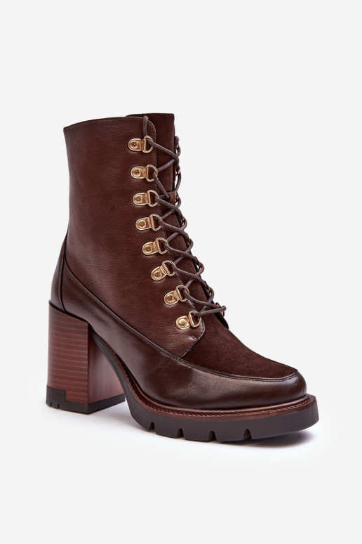 Heeled Lace-Up Boots Brown Lathia