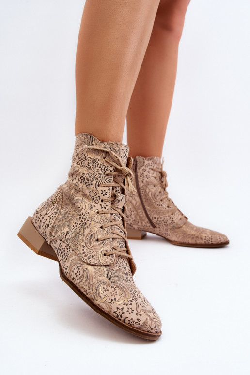 Leather Patterned Flat Heel Ankle Boots Maciejka 06391-04