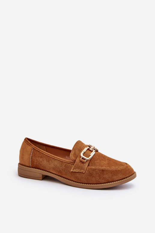 Women's Suede Loafers with Flat Heel Camel Misal