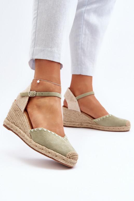 Suede Sandals Espadrilles With Wedge And Braided Detail Green Raylin