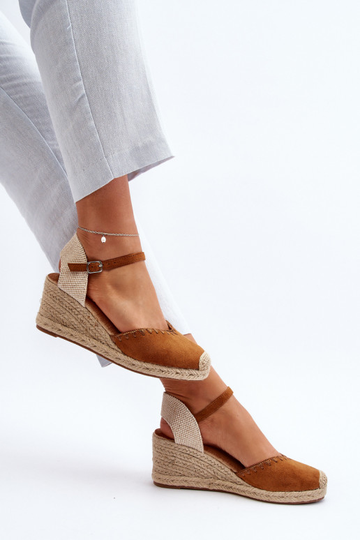Suede Espadrille Sandals With Wedge And Braiding Camel Raylin