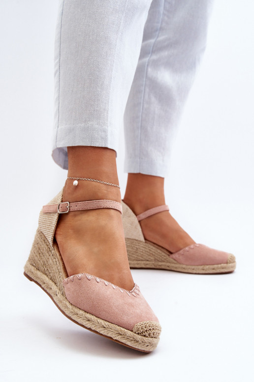 Suede Espadrille Wedge Sandals with Braided Detail Pink Raylin
