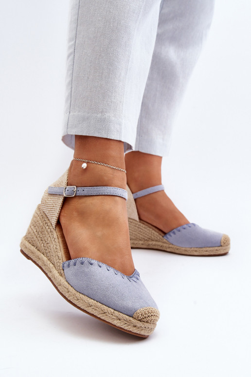 Suede Wedge Espadrille Sandals with Woven Detail Blue Raylin