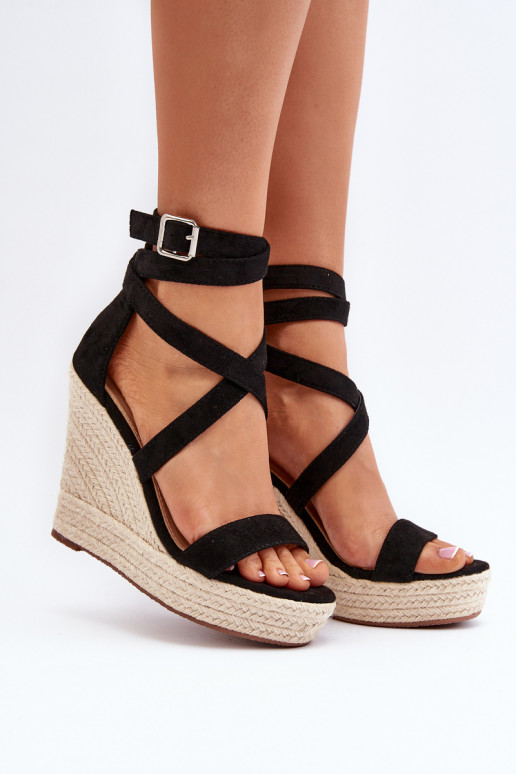 Sandals With Wedge Heel And Woven Band Black Salthe