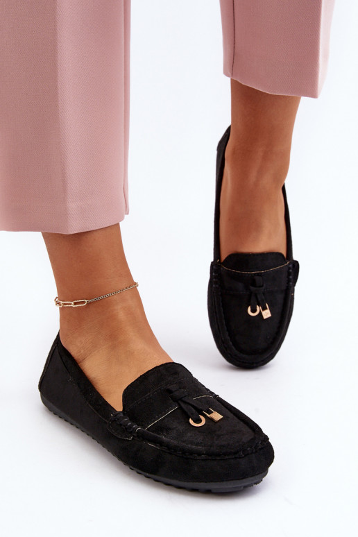 Women's Classic Black Suede Moccasins Ontala
