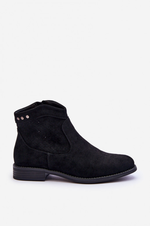 Women's Suede Flat Heel Boots Black Liana