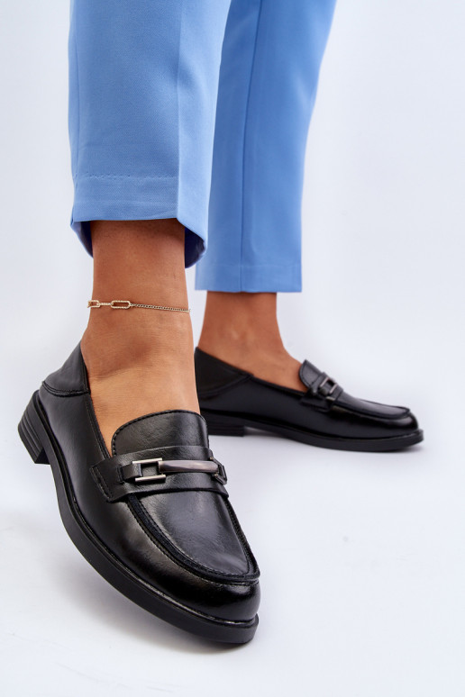 Women's Black Leather Loafers Nurea