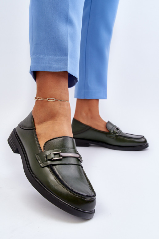Women's Leather Loafers Dark Green Nurea