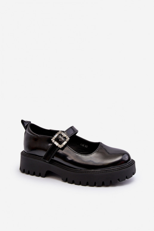Women's Patent Leather Loafers with Decorative Buckle Black Lindnessa