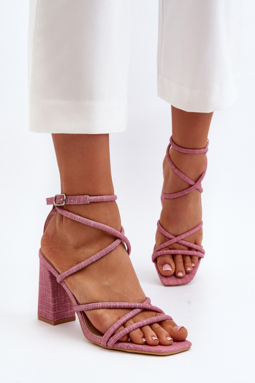 Pink Strappy Sandals with Block Heel Herfiana
