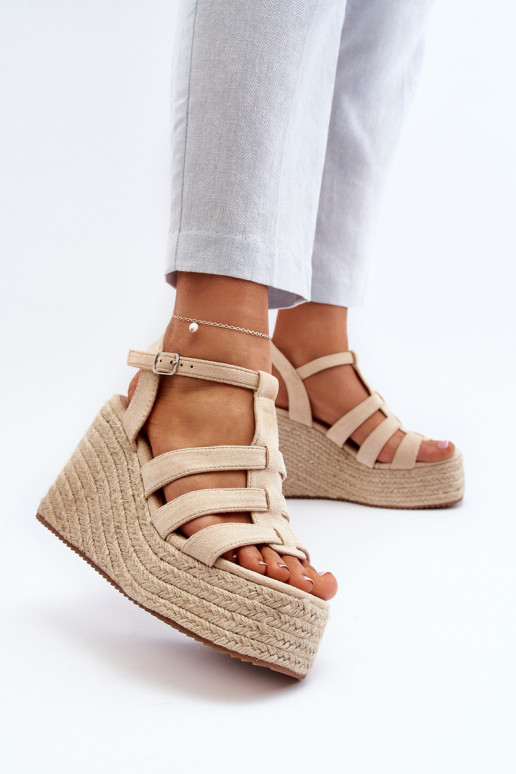 Wedge Sandals with Woven Detail Beige Gnosis