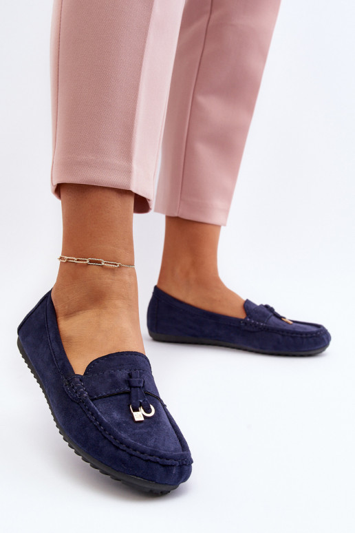 Women's Navy Classic Suede Moccasins Ontala