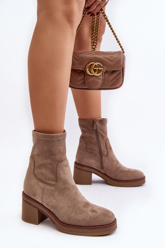 Women's Ankle Boots with Block Heel Beige Argastis