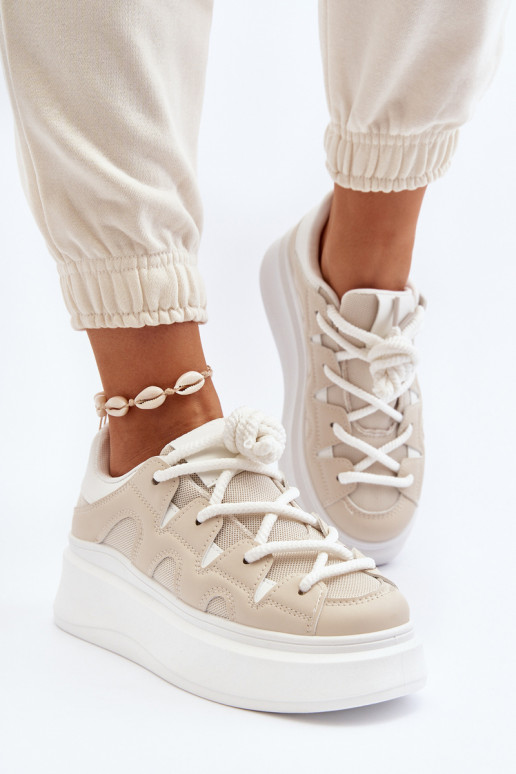 Women's sneakers with chunky lacing beige Vinali